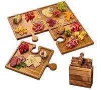 Tablero De Charcutería De Rompecabezas De 4 Piezas, Tablero De Servicio De Rompecabezas De Madera, Plato De Servicio Entrelazado Con Asas, Plato De Aperitivo De Queso Y Refrigerio(B)