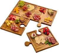 Tablero De Charcutería De Rompecabezas De 4 Piezas, Tablero De Servicio De Rompecabezas De Madera, Plato De Servicio Entrelazado Con Asas, Plato De Aperitivo De Queso Y Refrigerio(A)