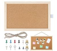 Tablero de Corcho, 20x30 cm Tablero de Corcho con Marco de Madera, Incluye Material de Fijación y Chinchetas, Tablero de Corcho Pared, para la Cocina, la Oficina, la Escuela y el Hogar