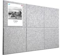Tablero de corcho alternativo de 90 x 60 cm, tablero de anuncios para el hogar, oficina, cocina, fotos, notas, paquete de 6 azulejos de fieltro extraíbles con 20 chinchetas, color gris plateado