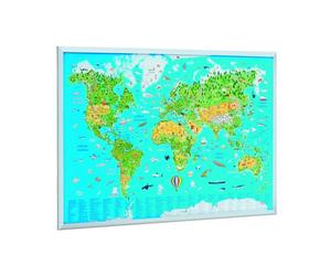 Tablero de corcho faibo ligero marco pino 60x90 cm mapamundi infantil