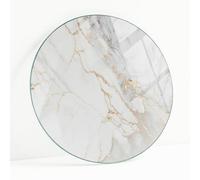 Tablero De Cristal Redondo para Mesa Ø 60 cm | Placa De Seguridad | Topes Antideslizantes | Instalación Rápida | Bordes Pulidos | para Salón y Comedor | Diseño Moderno - Mármol Elegante con Vetas