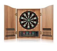 Tablero de dardos de puntuación automática con gabinete, pantalla LED, múltiples juegos, soporta hasta 16 jugadores, función de coincidencia hombre-máquina