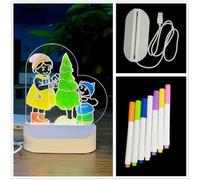 Tablero de dibujo acrílico para bricolaje, luz nocturna cálida alimentada por USB con 7 bolígrafos de colores, juguete de arte creativo para niños decoración de Navidad