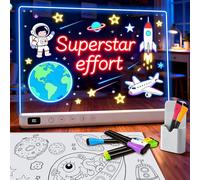 Tablero de dibujo LED con 13 modos de luz, tablero mágico recargable con 7 lápices de colores para niños, tablero acrílico luminoso para Doodle Glow, 35 x 25 cm (Z-7P)