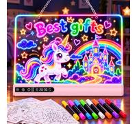Tablero de dibujo LED de 16 pulgadas, regalo para niñas y niños de 3 a 12 | Pizarra led recargable para pintar con 14 modos de luz, con temporizador y soporte, con 8 bolígrafos y libro de plantillas