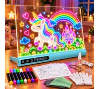 Tablero de dibujo LED de 16 pulgadas, regalo para niñas y niños de 3 a 12 | Pizarra led recargable para pintar con 14 modos de luz, con temporizador y soporte, con 8 bolígrafos y libro de plantillas