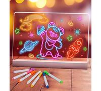 Tablero de Dibujo LED Luminoso Para Niños, Recargable Neón de Acrílico con 7 Marcadores Colores, Ideal para la Decoración Habitaciones Infantiles, Regalos Cumpleaños y Navidad, y Juguetes.(35x22cm)