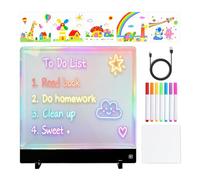 Tablero de dibujo LED para niños, bloc de escritura y mensajes recargable, 4 modos de tableta LCD borrable, 20 x 20 cm, luz de puesta de sol arcoíris, incluye 7 marcadores, ideal para niños y