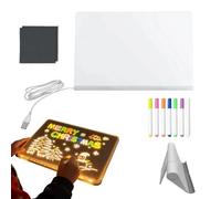 Tablero de dibujo LED para niños, tablero de borrado en seco recargable por USB con soporte ajustable, incluye bolígrafo de 7 colores, tableros de garabatos iluminados para noche, escuela, arte de