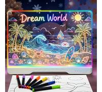 Tablero de Dibujo LED Recargable,7 Modos de Luz Fija y 3 Modos Flash RGB | Idealife Pizarra Luminosa Neón,Soporte Integrado, Regalo Creativo para Niños y Adolescentes, Montaje de Mesa y Pared