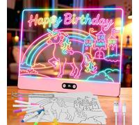 Tablero de Dibujo LED Recargable con Luces RGB para Niños,Panel de Acrílico,8 Colores Estáticos y 3 Modos Dinámicos,Batería de 1500 mAh,35x26cm Pizarra de Dibujo con Soporte Oculto para Arte,Rosa