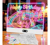 Tablero de Dibujo LED Recargable con Luces RGB para Niños,Panel de Acrílico,8 Colores Estáticos y 3 Modos Dinámicos,Batería de 1500 mAh,35x26cm Pizarra de Dibujo con Soporte Oculto para Arte,Blanco