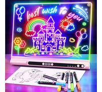 Tablero de dibujo LED recargable de 16 pulgadas, 9 modos de luz de color con temporizador y soporte integrado, bloc de notas de borrado en seco de neón para niños, niñas, adolescentes, 6 marcadores y