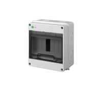 Tablero de distribución en superficie EP-LUX PLUS 7 módulos IP55 con riel de montaje TH-35 y bornes.