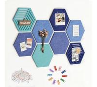 Tablero de Fieltro Hexagonal Autoadhesivo, 8 Piezas 30x26 cm Grosor 0,9 cm, Tablón Decorativo de Pared con 30 Chinchetas, Alternativa Creativa al Corcho para Hogar y Oficina