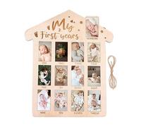 Tablero de fotos del primer año, pancarta de madera para fotos del primer año, marcos de fotos de bebé, decoraciones de recuerdos de guardería, 16.54 x 13.78 pulgadas