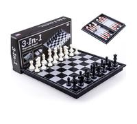 Tablero de juego magnético plegable 3 en 1 de 25 cm, ajedrez, damas, backgammon para noche de juegos familiares