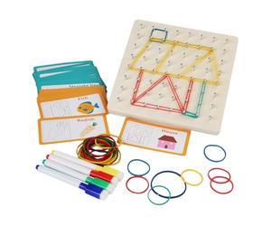 Tablero de Madera con Tarjetas con Motivos para Rompecabezas, geoboard matemático Stem | para niños y niñas, guarderías, casa de Viaje, Sala de Juegos,