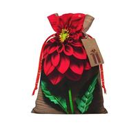 Tablero de madera retro flor roja dalia bolsa de regalo reutilizable para fiestas y diseño de cordón hacen que tu regalo sea más delicado