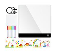 Tablero de notas LED - 20 x 20 cm, tablero de mensajes LED borrable, recargable, 4 modos, bloc de mensajes de escritura | 7 marcadores, ilustraciones coloridas de historias para niños y niñas, escuela