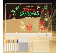 Tablero de Notas LED, 5 Modos & 6 Colores Pizarra de Escritura de Acrílico, 30x40cm Tablero de Borrado en Seco, Tablero Acrílico Luminoso con Mensaje LED con 7 Colores Bolígrafo, Soporte, Cadena