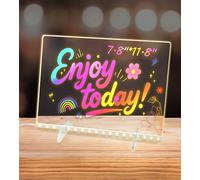 Tablero de notas led acrílico luminoso con 7 colores bolígrafo y soporte - borrable - tablero de escritura y dibujo led para niños escuela oficina - pizarra de mensajes led 30x20 cm