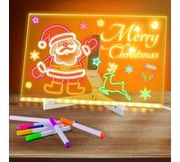 Tablero de notas LED con bolígrafo de colores, tablero de mensajes acrílico iluminado con brillo amarillo cálido, tablero de dibujo y escritura alimentado por USB con 7 bolígrafos de colores para