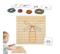 Tablero de patrones geográficos: diseño de base geométrica de madera, superficie de aprendizaje con banda elástica, kit de exploración de formas preescolares, plataforma de manipulación educativa | Ac