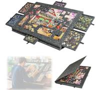 Tablero de Rompecabezas Inclinable y Plegable con Cubierta con Soporte de Diseño 2 en 1, Mesa Portátil para Rompecabezas con 6 Cajones para Adultos Dark Grey 1000pcs
