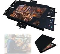 Tablero de Rompecabezas Inclinable y Plegable con Cubierta con Soporte de Diseño 2 en 1, Mesa Portátil para Rompecabezas con 6 Cajones para Adultos Black 1000pcs