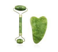Tablero Gua Sha y rodillo de jade, masajeador facial Gua Sha, regalo para el cuidado de la piel, antienvejecimiento, antiarrugas, reafirmante, rodillo facial (verde)