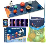 Tablero modelo de madera del sistema solar de 30 piezas, bolas de planeta Montessori, juguete con figuras de astronauta, rompecabezas de aprendizaje preescolar, tarjetas flash