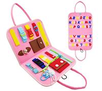 Tablero Montessori para Niños, Tablero Ocupado Montessori Juguetes Niños, Busy Board Juguetes Montessori 1 2 3 años, Aprende a Vestir Habilidades Motoras Finas Aprendizaje di Alfabeto e Numeri (Rosa)