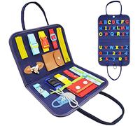 Tablero Montessori para Niños, Tablero Ocupado Montessori Juguetes Niños, Busy Board Juguetes Montessori 1 2 3 años, Aprende a Vestir Habilidades Motoras Finas Aprendizaje di Alfabeto e Numeri (azul)