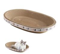 Tablero ovalado de alta densidad para gatos - Cama multifuncional para gatos, poste de rascado y juguete todo en uno.