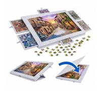 Tablero para Rompecabezas Relaxdays, 1000 Piezas, 6 cajones, Fieltro, Soporte Ajustable, Cubierta, Gris Claro