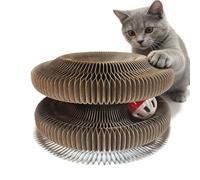 Tablero Rascador Para Gatos De Cartón - Accesorio Interactivo con Acordeón Magnético,Juguete de Pista de Bolas para Gatos | Para Juego Interior y Exterior, Entrenamiento, Estimulación Mental y Rascado