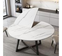 Tablero Redondo Plegable De Madera 120 140 150 160 180 200 cm Tablero Grande Y Portátil Para Transformar Tu Escritorio Extensor Plegable De 4 Posiciones Para Tableros Redondos(White Marble,120cm)