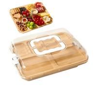 Tableros de charcutería - 6 compartimentos divididos - Tabla grande de charcutería con tapa | para cocina, hogar, aperitivos, postres, galletas, boda, fiesta de Navidad, inauguración de la casa