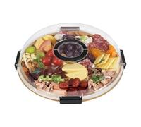 Tableros de Charcutería - Madera Acrílico 34.3x34.3x7.4cm | Ronda Leakproof 5 Compartment bandeja plana de alimentos con miembro | Portátil Snack carne fruta que sirve exhibición para el hogar al aire