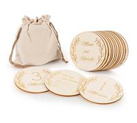 Tableros de Hitos Mensuales de Madera para Hitos Mensuales de tu Bebé Señales 12 Meses, Hola Mundo, Futuros Padres, Niño y Niña, 14 Piezas, Muchos Idiomas