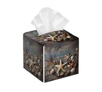 Tableros de madera con diseño de estrella de mar y concha de mar, cuadrado, impermeable, soporte de pañuelos de PVC, organizador de papel facial, dispensador para el hogar, oficina, baño, coche, mesa
