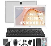 Tablet 10 pulgadas 4G LTE Tablet con Dual SIM Android 13 Tablet con Teclado y Lapiz Tablet PC 2 en 1 Tablets 64 GB ROM 512 GB TF Octa-Core/13MP +5MP/6000mAh/WiFi/1080P FHD/Bluetooth/GPS OTG, Plata
