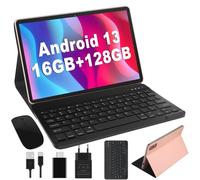 Tablet 10 Pulgadas Android 13 16GB RAM+128GB ROM (1TB TF) Memoria Flash UFS, 8-Cores 2.0GHz, WiFi 5G, Bluetooth 5.0, AGPS, Google GMS, 13MP+5MP, Batería 8000mAh, con Funda, Teclado y Ratón, Dorado
