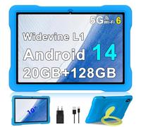 Tablet 10 Pulgadas Android 14 Tablet Niños/Familiar20GB RAM+128GB ROM (TF 1TB), Octa-Core, Widevine L1, 5G WiFi 6, Bluetooth 5.0, 5MP+5MP, Control Parental, 1280 * 800, Niños Space con EVA Caso - Azul