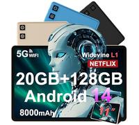 Tablet 11 Pulgadas Android 14 con 8000 mAh + Carga Rápida 18W, 13MP + 5MP, 20GB RAM + 128GB ROM (Ampliable a 1TB), Tablets con Widevine L1, 5G Wi-Fi, GPS, 8 Cores 2.0 GHz, Face ID, Bluetooth 5.0, Oro