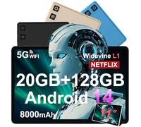 Tablet 11 Pulgadas Android 14 con 8000 mAh + Carga Rápida 18W, 13MP + 5MP, 20GB RAM + 128GB ROM (Ampliable a 1TB), Tablets con Widevine L1, 5G Wi-Fi, GPS, 8 Cores 2.0 GHz, Face ID, Bluetooth 5.0, Nero
