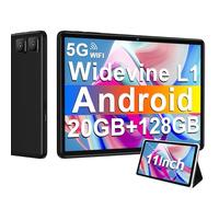 Tablet 11 Pulgadas Android 14 con 8000 mAh + Carga Rápida 18W, 13MP + 5MP, 20GB RAM + 128GB ROM (Ampliable a 1TB), Tablets con Widevine L1, 5G Wi-Fi, GPS, 8 Cores 2.0 GHz, Face ID, Bluetooth 5.0, Nero