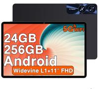 Tablet 11 Pulgadas Android con 24GB RAM + 256GB ROM (2TB TF), Widevine L1, 5G WiFi, Bluetooth 5.0, Octa-Core 2.0 GHz, 8000mAh, 5MP + 13MP, 1280 * 800, Facial ID, Tipo C, AGPS, Tablet con Funda - Black